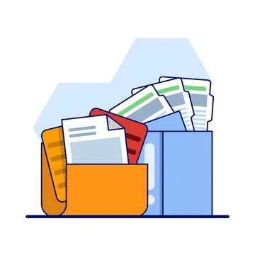 Folders with documents, file management administration, data archiving. Illustrazione stock