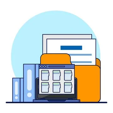 Folders with documents, file management administration, data archiving Illustrazione stock