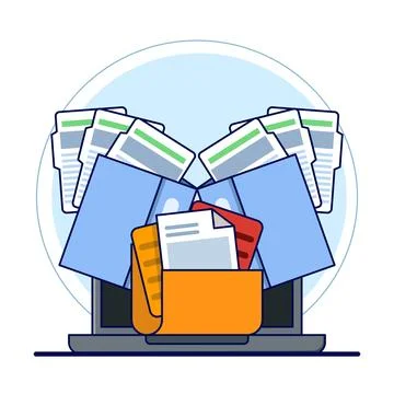 Folders with documents, file management administration, data archiving Illustrazione stock