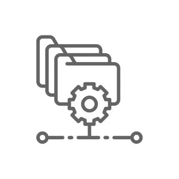 Folders with gear, project management, file setting line icon. Illustrazione stock