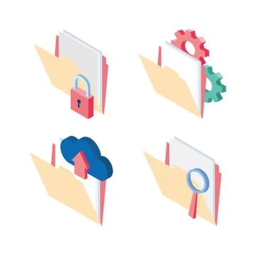 Folders gear security magnifier cloud computing data technology internet Illustrazione stock