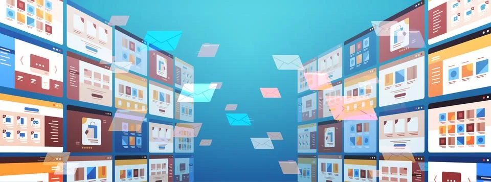Folders mail envelopes cloud internet data file icon documents browser window Stock Illustration