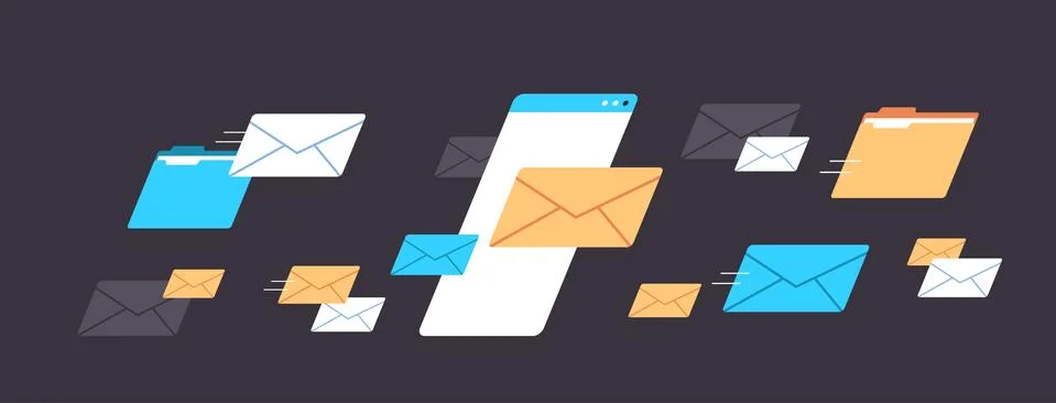 Folders mail envelopes cloud internet data file icon documents browser window Stock Illustration