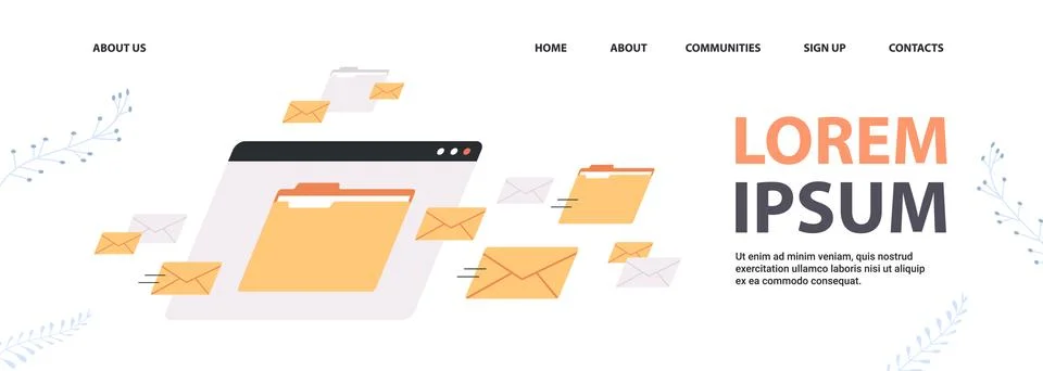 Folders mail envelopes cloud internet data file icon documents browser window Stock Illustration