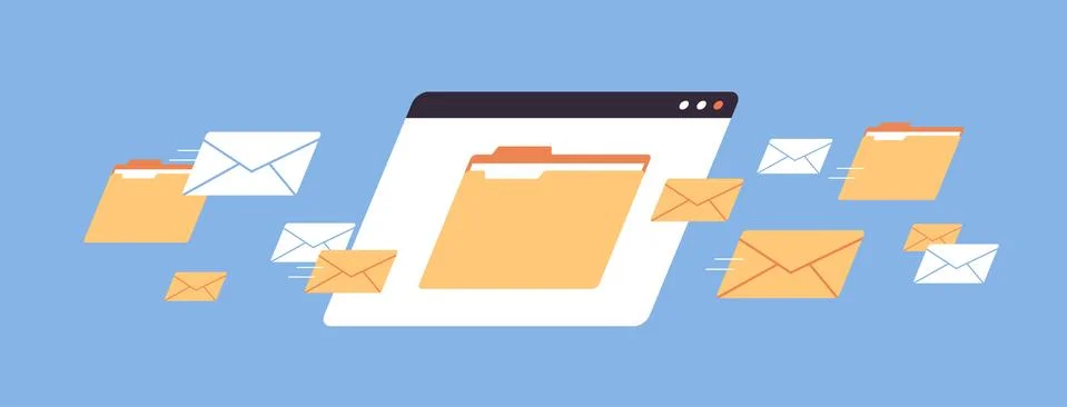 Folders mail envelopes cloud internet data file icon documents browser window Stock Illustration
