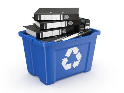 Folders in recycle bin on white background. 3d Stock Illustration