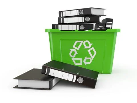Folders in recycle bin on white background. 3d Stock Illustration