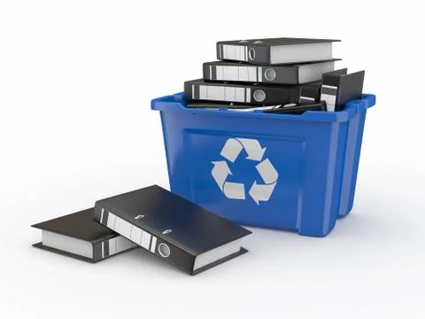 Folders in recycle bin on white background. 3d Stock Illustration