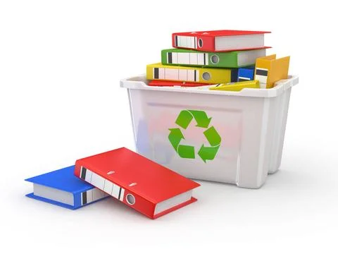Folders in recycle bin on white background. 3d Folders in recycle bin on w... 스톡 사진