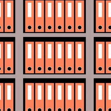 Folders on shelves pattern. Hard covered document folders archive seamless ba Stock Illustration