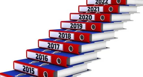 Folders stacked in the form of steps, labeled the years 2015-2021 Stock Illustration