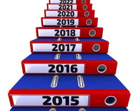 Folders stacked in the form of steps, labeled the years 2015-2021 Stock Illustration