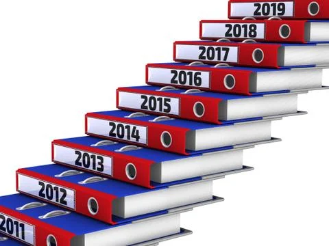Folders stacked in the form of steps, marked the years 2011-2019 Ilustração Stock