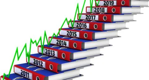 Folders stacked in the form of steps, marked the years 2011-2019 Ilustração Stock