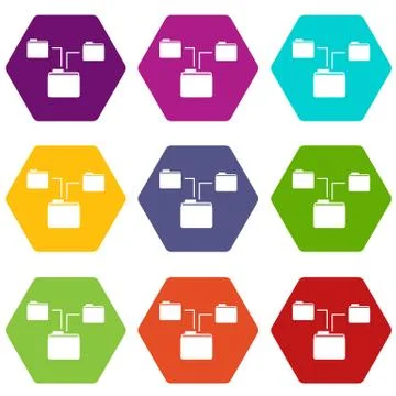 Folders structure icon set color hexahedron Stock Illustration