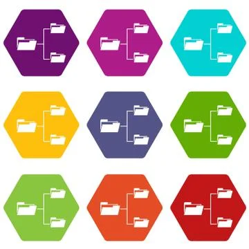 Folders structure icon set color hexahedron Stock Illustration
