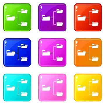 Folders structure icons 9 set Stock Illustration