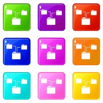 Folders structure icons 9 set Stock Illustration