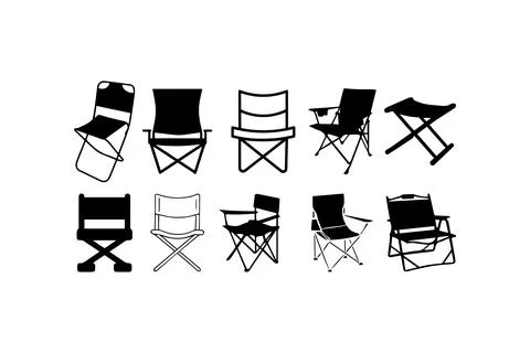 Folding and camping chairs vector icon set. Vector illustration design. Stock Illustration