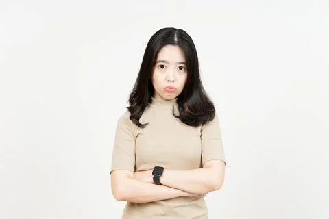 Folding arms with Angry Face Expression Of Beautiful Asian Woman Isolated On  Stock Photos