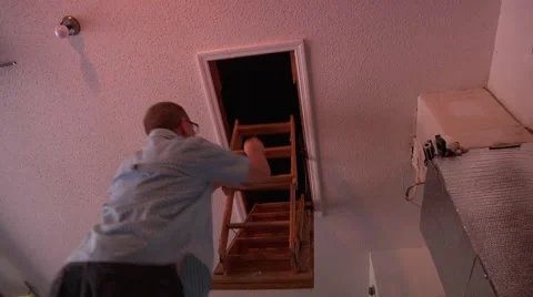 Folding Attic Ladder 3 Stock Footage 42917951