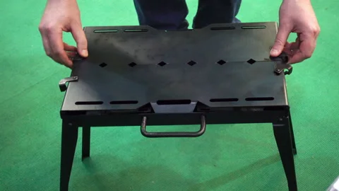 Folding barbecue grill camp. Stock Footage 87656329