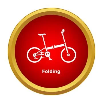 Folding bicycle icon in a red round button Illustrazione stock
