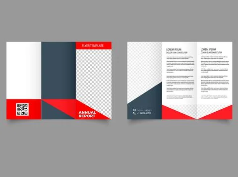 Folding brochure with red triangles. Brochure design, brochure template, crea Stock Illustration