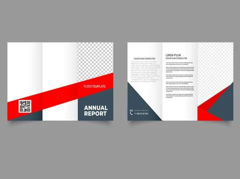 Folding brochure with red triangles. Brochure design, brochure template, crea Stock Illustration