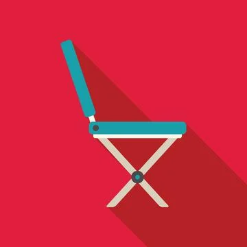 Folding camping chair on red background with long shadow Stock Illustration