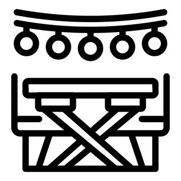 Folding camping table under string lights for outdoor party Stock Illustration