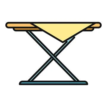 Folding camping table with yellow tablecloth icon Stock Illustration