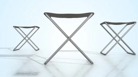 Folding Chairs on a Light Reflective Floor. Lawn Chair 3D Animation. 4K Stock Footage 307491107