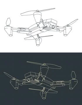 Folding drone blueprints illustrations Illustrazione stock