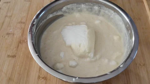 Folding Egg Whites into Waffle Batter Stock-Footage 347907914