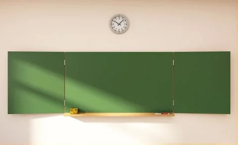 Folding Empty Green Chalkboard or School Blackboard. Education Concept. Stock Illustration