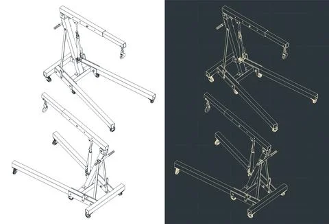 Folding engine crane isometric blueprints Illustrazione stock