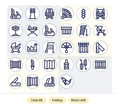 Folding featuring 28 High Resolution Vector Icons in Bold Line Design Stock Illustration