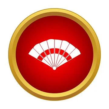 Folding hand fan icon on red circle button Stock Illustration