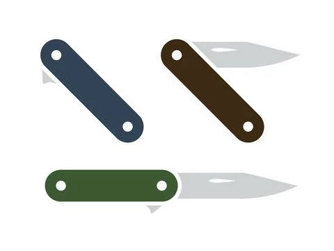 Folding knife with colored handle icon set. Pocket knife vector illustratio.. Illustration