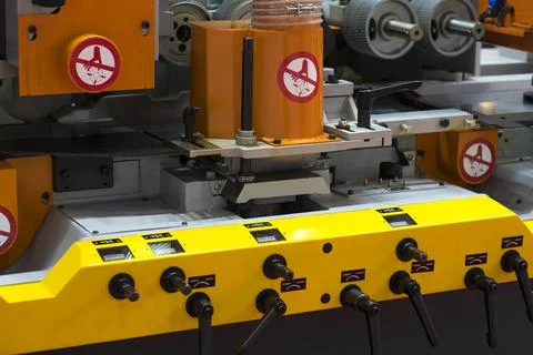 Folding machine industrial. Demonstration of the workflow. Equipment for colo Stock Photos
