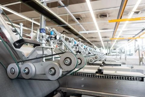 Folding Machine Output Hopper Stacks Wheels Closeup Industrial Machine Printi Stock Photos