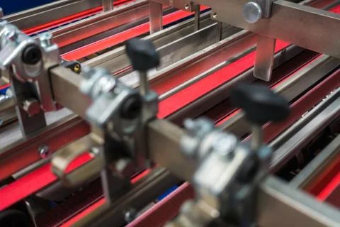 Folding Machine Red Belts Feed Wheels Metal Industrial Appliance Paper Stock Photos