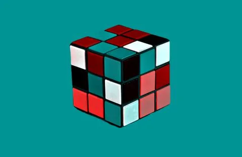 Folding multi-colored cube isolated. Style: abstraction, illustration, monoch Stock Photos