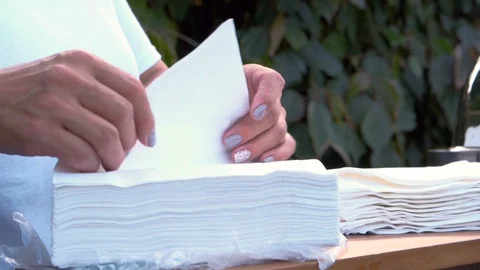 Folding Napkins Stock Footage 129619674