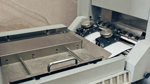 Folding printing machine at polygraph industry - working conveyer, industrial Stock Footage 74205413