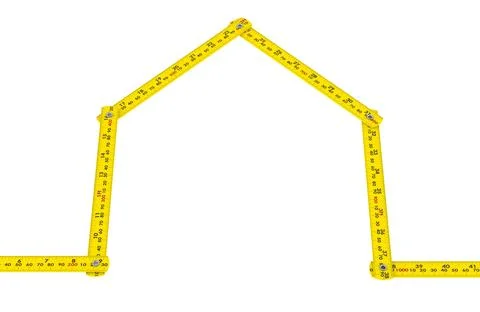 Folding ruler shaped as house outline. Construction or real estate concept,.. Stock Illustration