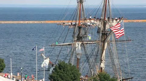 Folding sails on a Tall Ship Stock Footage 11399415