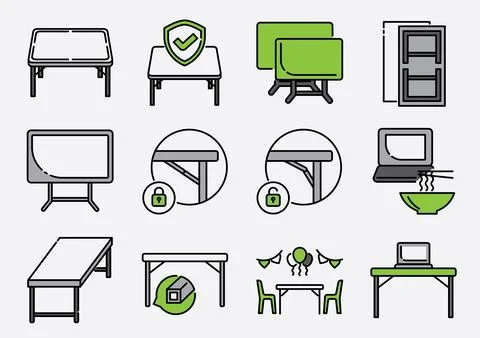 Folding table colorline icon set Stock Illustration