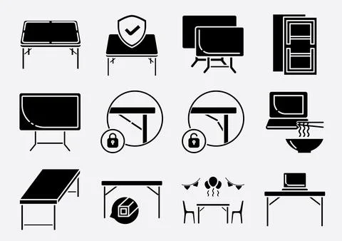 Folding table glyph icon set Stock Illustration